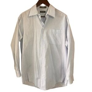 Nautica Long Sleeve Checkered White Tan‎ Button Cotton Men's Size Medium
